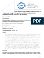 RHL - WHO Recommendation On Intrapartum Antibiotic Administration To Women With Group B Streptococcus (GBS) Colonization For Prevention of Early Neonatal GBS Infection. - 2018-04-04