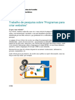 Tomás Trabalho de Pesquisa Sobre - Programas para Criar Websites
