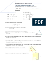 Ficha de Preparação para Testes (Grau de Dificuldade Avançado) - Equações Teorema de Pitágoras Áreas e Volumes - 8º Ano