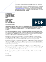 Sample Cover Letter For Elementary Teaching Position With Experience