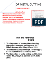 Theory of Metal Cutting: Course Contents