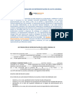 Modelo de Autorizacion de Representacion en Junta General Ordinaria Extraordinaria Sociedad Limitada