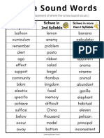 Schwa Sound Word Lists Unmarked