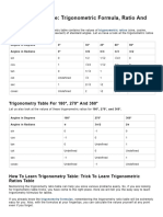 Trigonometry Table - Simple Tricks To Learn Trigonometric Formula, Ratio & Angle