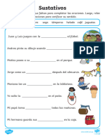 Ficha de Actividad Oraciones Incompletas para Primaria Sustantivos