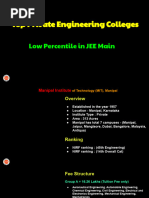 Top Private Engineering Colleges: Low Percentile in JEE Main