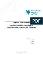 Rapport D 'Observation Bloc 1 APSV1080-1 Cadre Légal Et Fondements de L 'Intervention Éducative