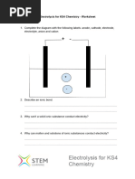 Worksheet Chemistry Electrolysis ks4