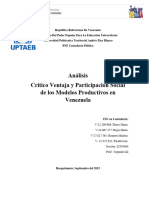 Critico Ventajas y Participacion Social de Los Modelos Productivos en Venezuela