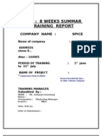 Mba: 8 Weeks Summar Training Report: Company Name: Spice