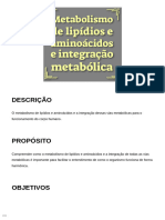 Metabolismo de Lipídios e Aminoácidos e Integração Metabólica