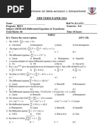 Mid-Term Exam of Differential Equations and Transforms (MTH-423), Feb-2024