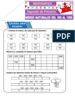 Orden de Los Numeros Naturales Del 500 Al 1000 para Segundo Grado de Primaria