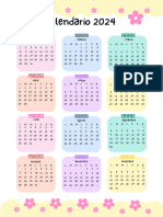 Documento A4 Calendario 2024 Infantil Colorido Pastel