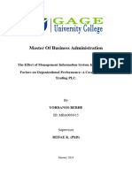 The Effect of Management Information System Implementation Factors On Organizational Performance: A Case of Abbhawa Trading PLC.