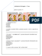 Atividade de Português - Pronome 5º Ano