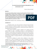 Artigo Matemática Nos Anos Finais Do Ensino Fundamental - Um Estudo de Caso. Artigo Anais Do V Conapesc