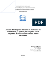 Análisis Del Programa Nacional de Formación en Distribucion y Logistica, Los Proyecto Socio Integrador. y La Vinculación Con Los Planes Nacionales.