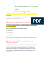 Argumentação e Pensamento Crítico: Resumo: O Que É Um Argumento? Qual É A Estrutura Básica de Um Argumento?