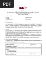 Sílabo Introducción A La Vida Universitaria: Ingeniería Y Procesos INDUSTRIALES (100000IN04) 2023 - Ciclo 1 Marzo