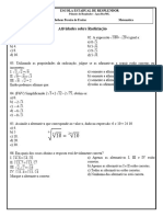 Atividades Sobre Radiciação - 9° Ano