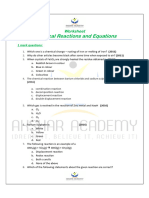 Chemical Reactions and Equations Worksheet PDF