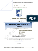 Expression Orale Et Ecrite en Francais Cours de Premiere Licence Niveau Du Bachelier Premier Semestre