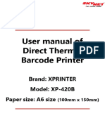 User Manual of Direct Thermal Barcode Printer: Model: XP-420B Brand: XPRINTER