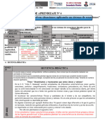 Sesión de Aprendizaje #4: Título: "Analizan y Resuelven Situaciones Aplicando Un Sistema de Ecuaciones"