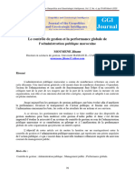 Le Contrôle de Gestion Et La Performance Globale de L'administration Publique Marocaine