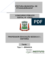 Instituto Consulplan 2024 Prefeitura de Pitangueiras SP Professor de Educacao Basica II Historia Prova