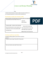 SITHKOP010 Customer Preferences and Recipe Planning Template