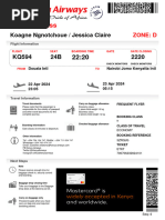 Your Boarding Pass To Johannesburg - KENYA AIRWAYS