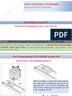 Lec. 13 14 15 16 Manual Part Programming, Formats. Code and Cycles - SINUMERIK System 810 M