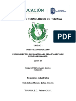 Esquivel Gomez Juan Carlos 21211173 PROCEDIMIENTOS QUE CONTROLA EL DEPARTAMENTO DE RECURSOS HUMANOS