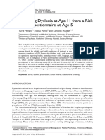 Dyslexia - 2011 - Helland - Predicting Dyslexia at Age 11 From A Risk Index Questionnaire at Age 5