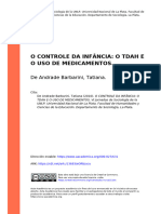 O Controle Da Infância o Tdah e o Uso de Medicamentos