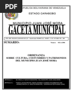 Ordenanza Sobre Cultura, Costumbres y Patrimonios Del Municipio Juan Jose Mora Del Estado Carabobo. Gaceta Municipal #022-A-2006 (11-10-2006)