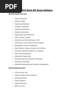 TATA Steel JET Exam Syllabus: Mechanical Engineering Topics