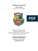 Ordenanza Sobre Mercados Públicos Municipales Del Municipio José Félix Ribas Del Estado Aragua. Gaceta Municipal Extraordinaria #05 (15-09-1993)