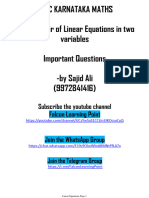 Karnataka SSLC Maths - Pair of Linear Equations - Imp Questions