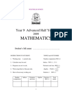 2009 Year 9 Advanced Half Yearly Exam