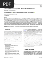 Corrosion Behaviour of Type 316L Stainless Steel in Hot Caustic Aqueous Environments