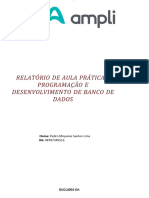 Relatorio de Aula Pratica Programacao e Desenvolvimento de Banco de Dados