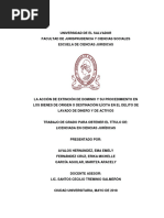 La Acción de Extinción de Dominio y Su Procedimiento en Los Bienes de Origen o Destinación Ilícita en El Delito de Lavado de Dinero y de Activos