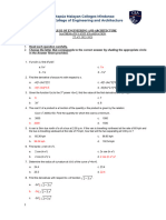 Mathematics Exit Exam Questionnaire Set A Key