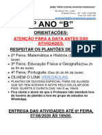 8º Ano B - Atividades de 03, 04 e 05 de Agosto de 2020