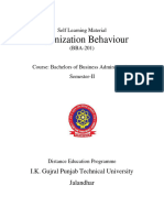 Organization Behaviour: Self Learning Material