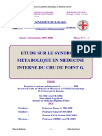 Etude Sur Le Syndrome Metabolique en Medecine Interne Du Chu Du Point G