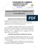 Rapport D'Activite Pour L'Assemblee D'Eglise DU 25 JANVIER 2015